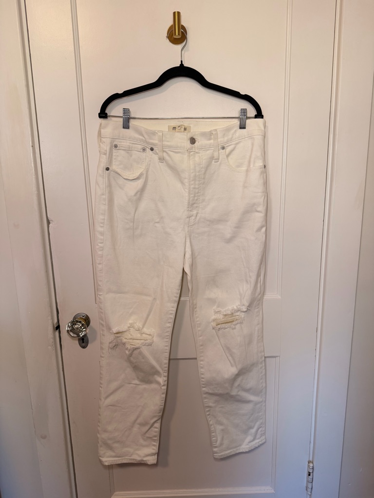 Madewell Perfect Vintage Cropped Ripped White Jeans